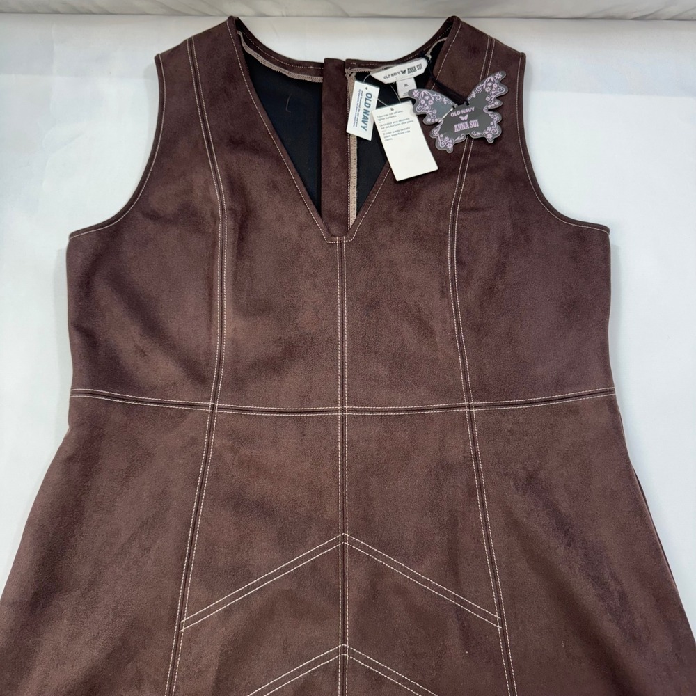 NEW Old Navy x Anna Sui‎ Vegan Suede Mini Dress Women XL Brown - Picture 6 of 16